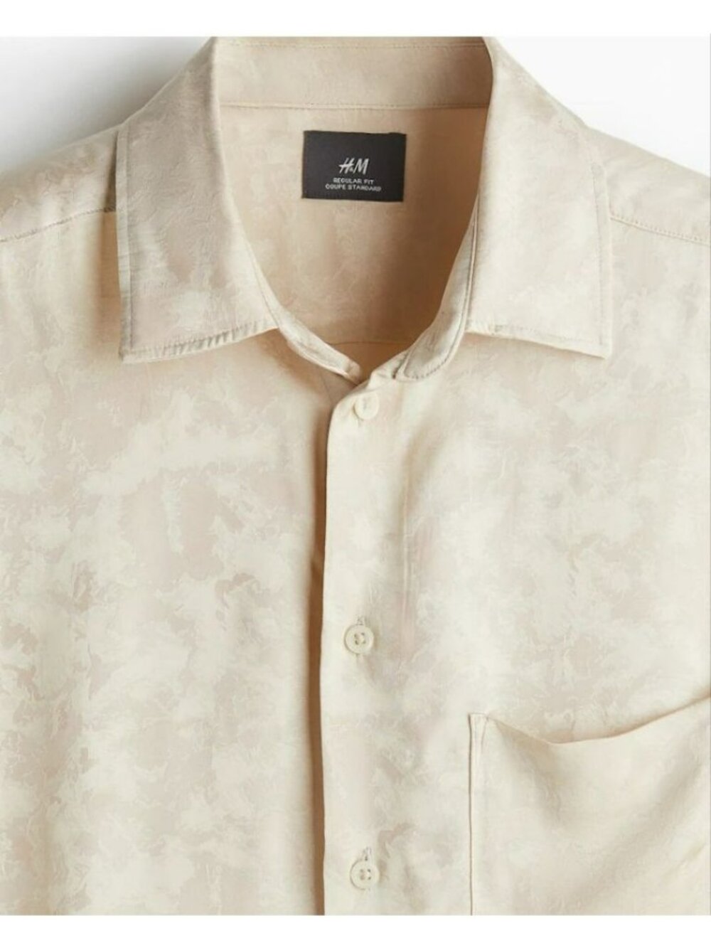 H&M Beige Regular Fit Long Sleeve Shirt Mens Size XL Button-Down Satín